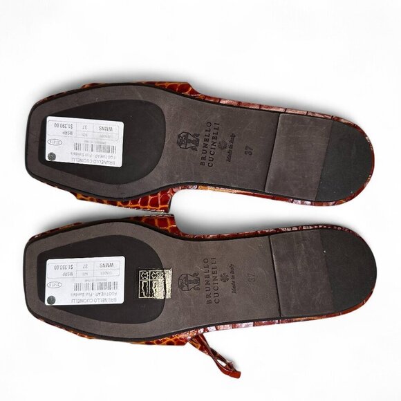 Brunello Cucinelli Women's Orange & Brown Croc Embossed Flat Sandals Sz 37 NWOB - Picture 16 of 16